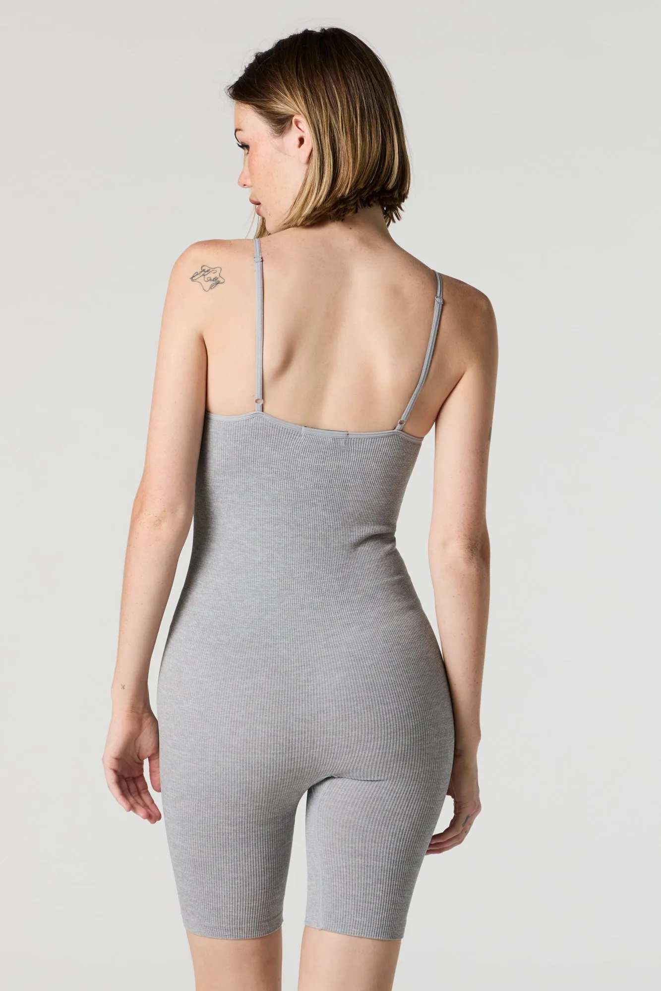 Seamless Ribbed Scoop Neck Cami Romper