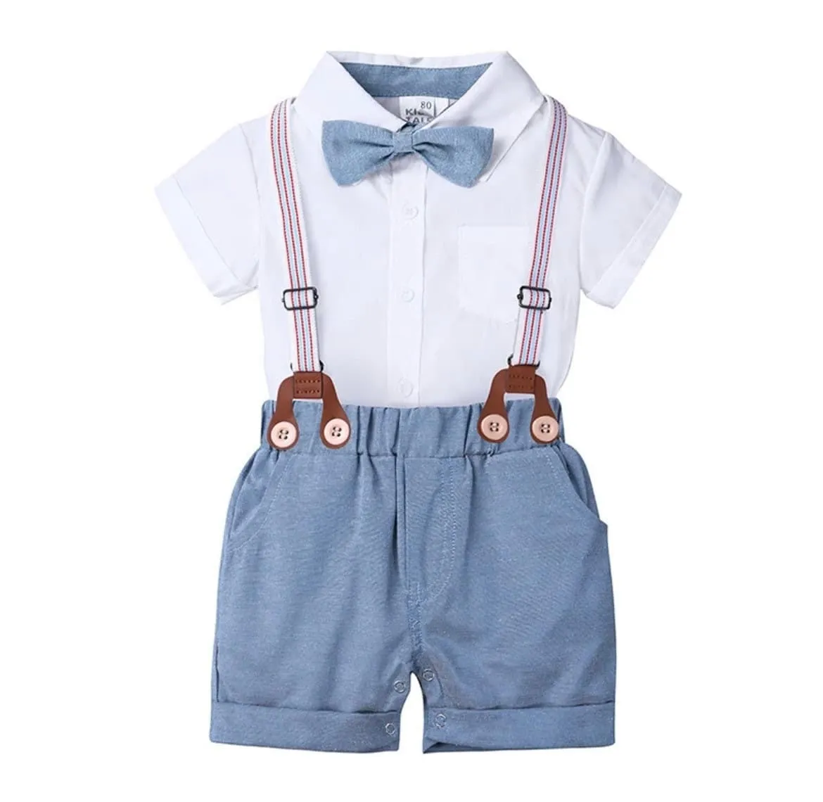 Short Sleeve Baby Boy Gentleman Suit with Bowtie , Newborn to 2 years