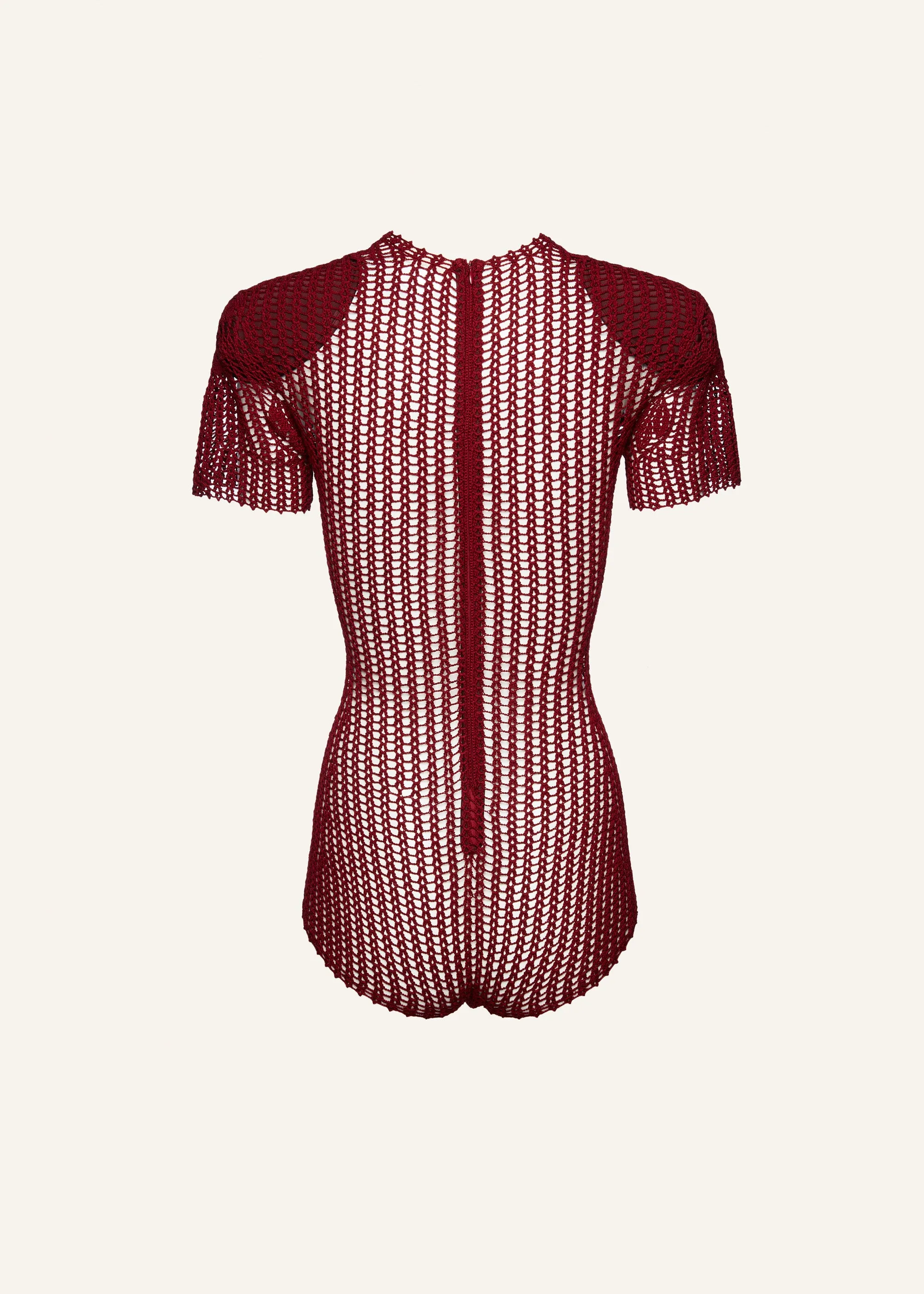 Short sleeve crochet bodysuit in bordeaux