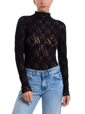 Signature Lace Mock Neck Bodysuit Black