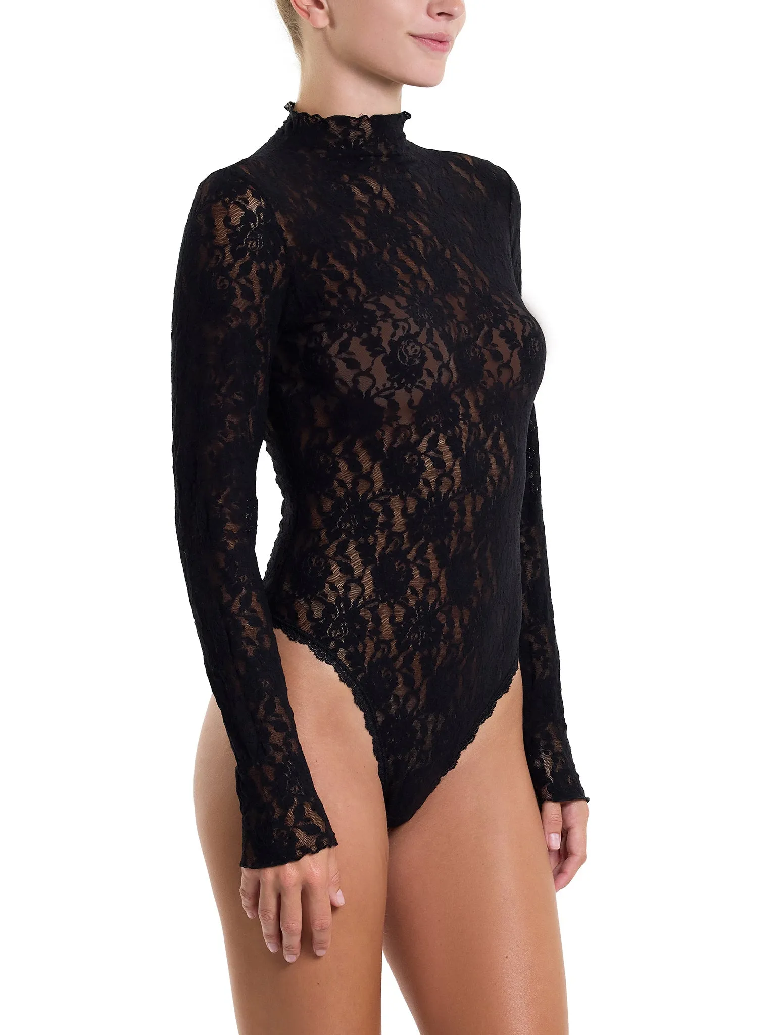 Signature Lace Mock Neck Bodysuit Black