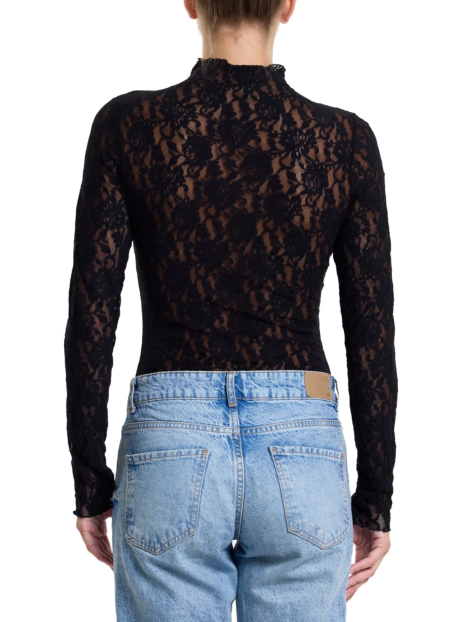 Signature Lace Mock Neck Bodysuit Black