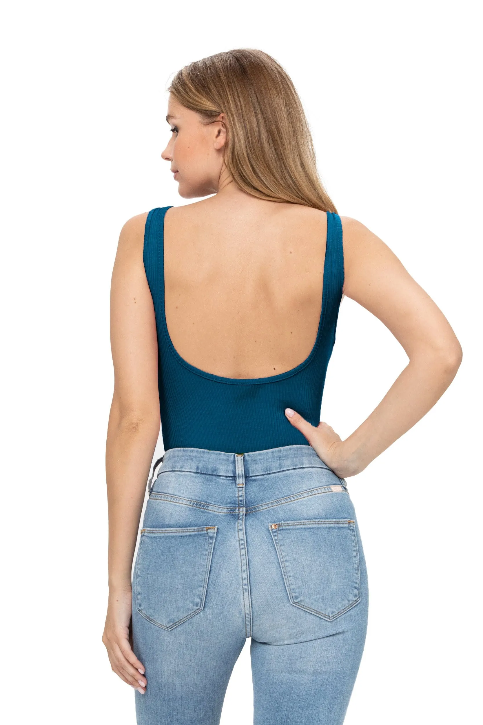 Sleeveless Sexy Scoop Neck Tank Top Button Down Ribbed Bodysuits