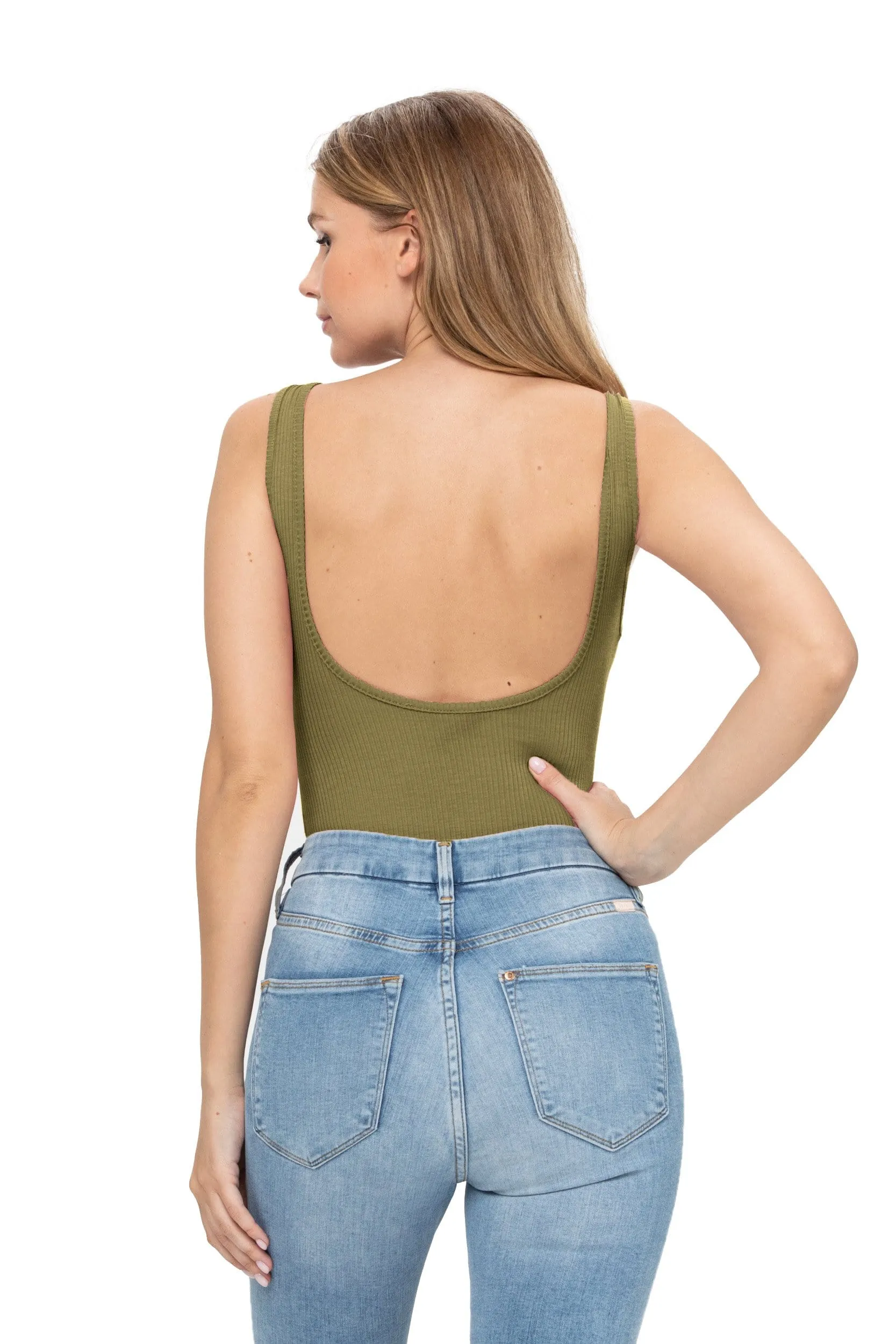 Sleeveless Sexy Scoop Neck Tank Top Button Down Ribbed Bodysuits