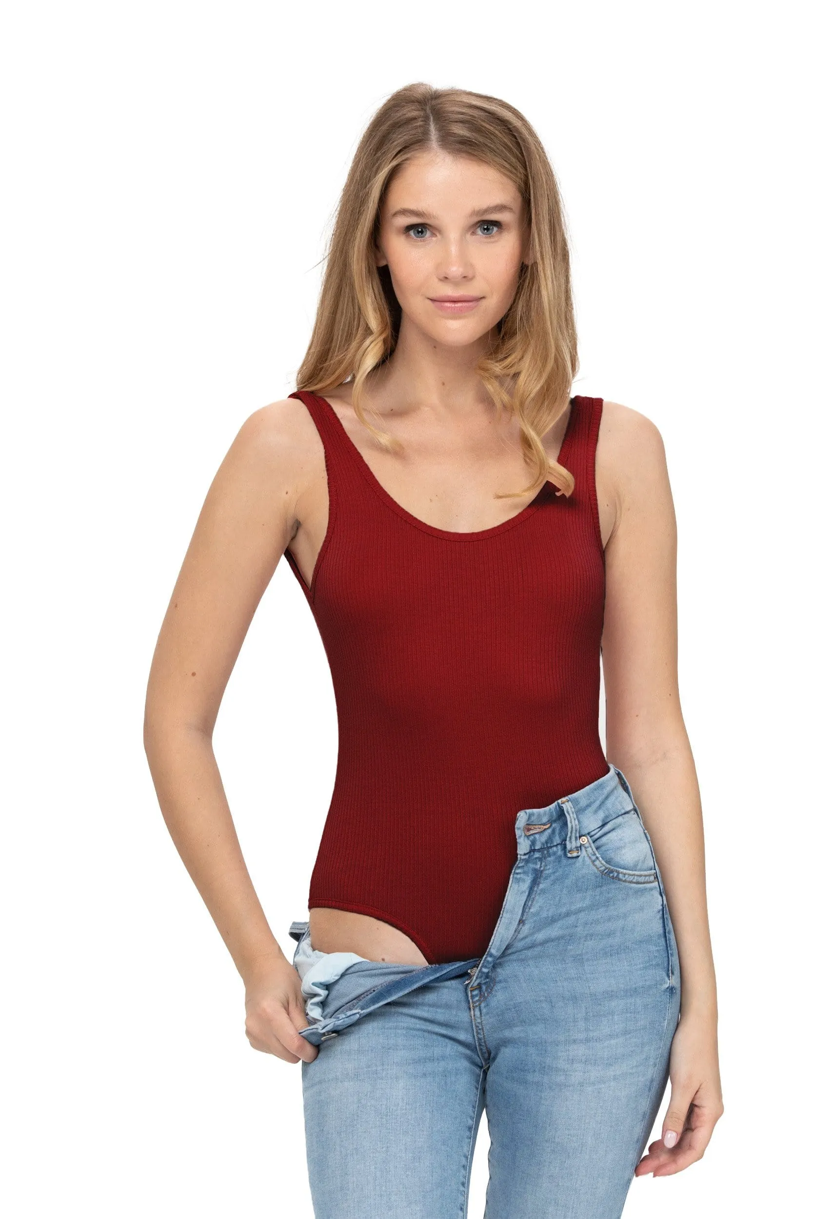 Sleeveless Sexy Scoop Neck Tank Top Button Down Ribbed Bodysuits