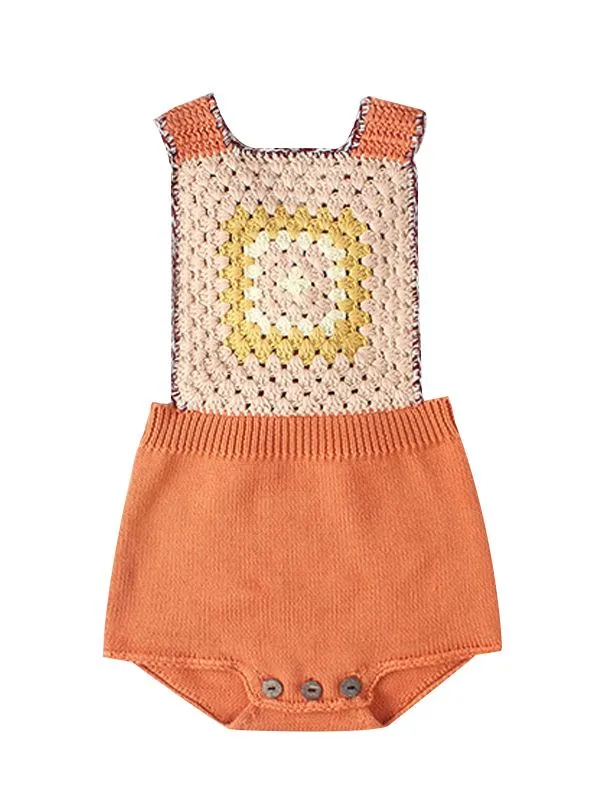 Sleeveless Strapped Bodysuit Knitted Graphic Cotton Romper for Baby Toddler Boys Girls