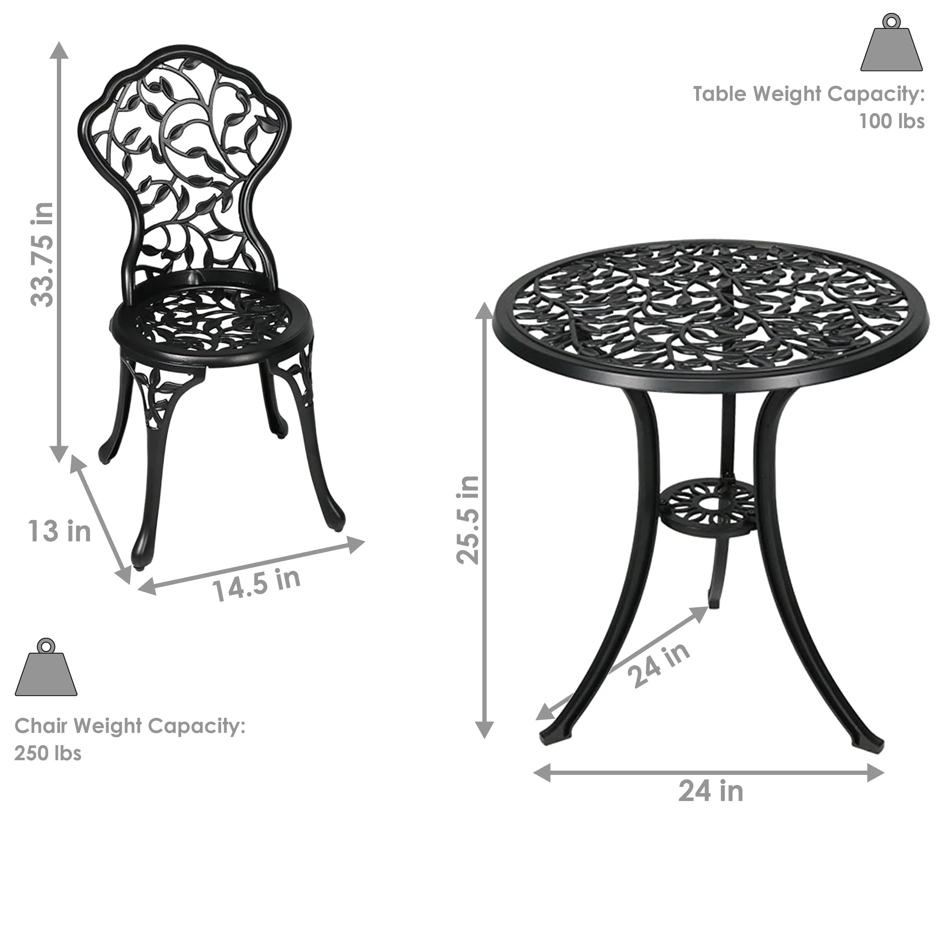 Sunnydaze 3-Piece Outdoor Cast Aluminum Patio Bistro Set