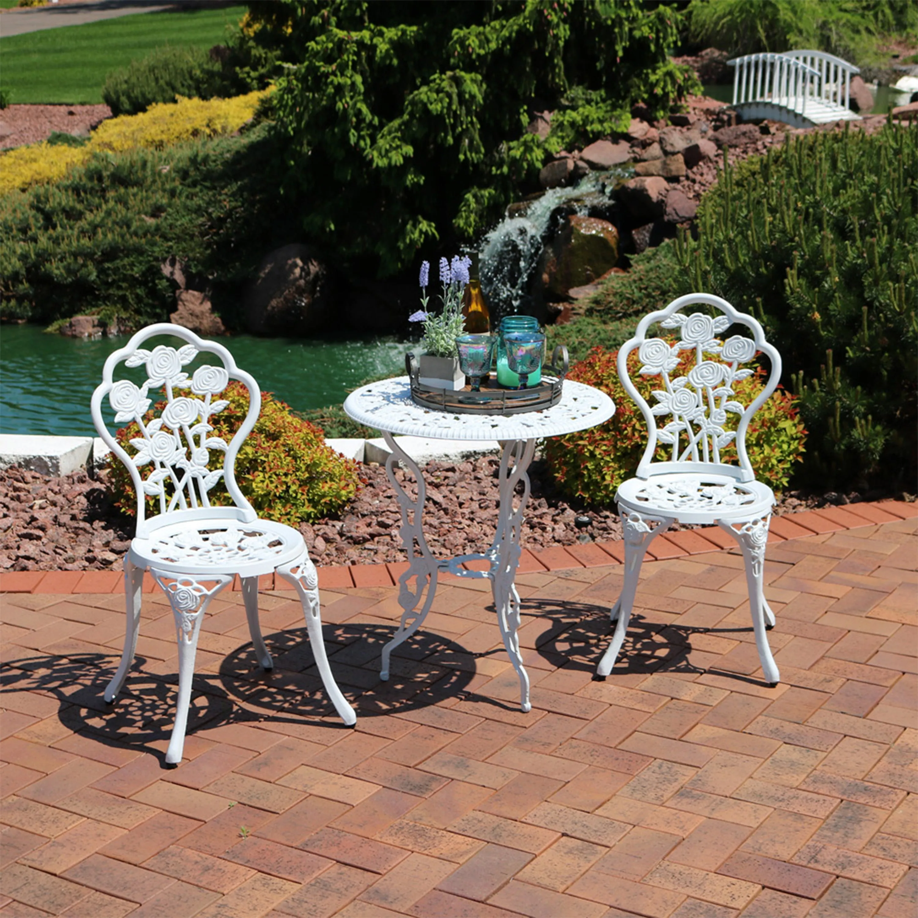 Sunnydaze 3-Piece Outdoor Cast Aluminum Patio Bistro Set