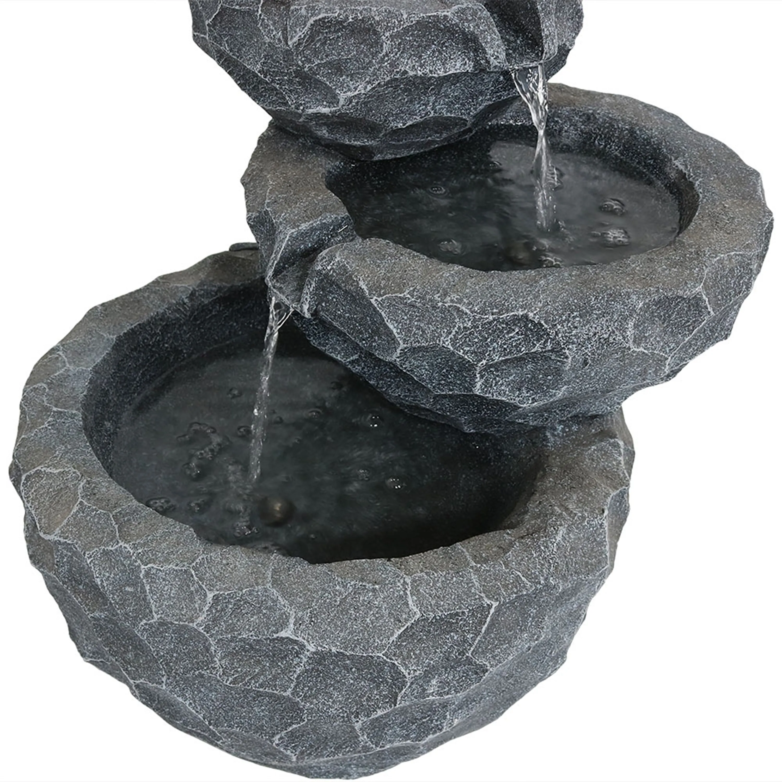 Sunnydaze 3-Tier Chiseled Basin Solar Fountain with Battery Backup