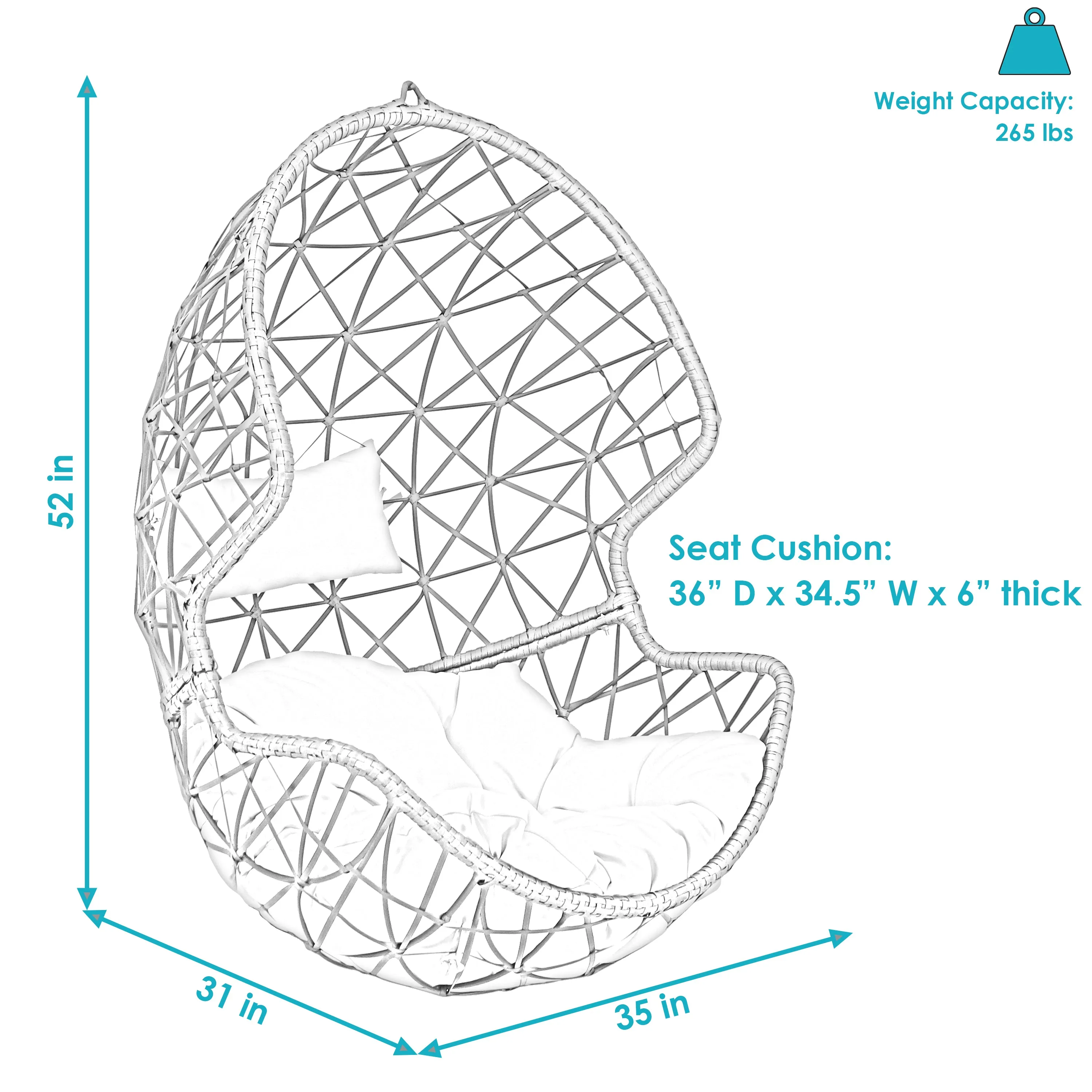 Sunnydaze Danielle Outdoor Hanging Egg Chair with Cushion