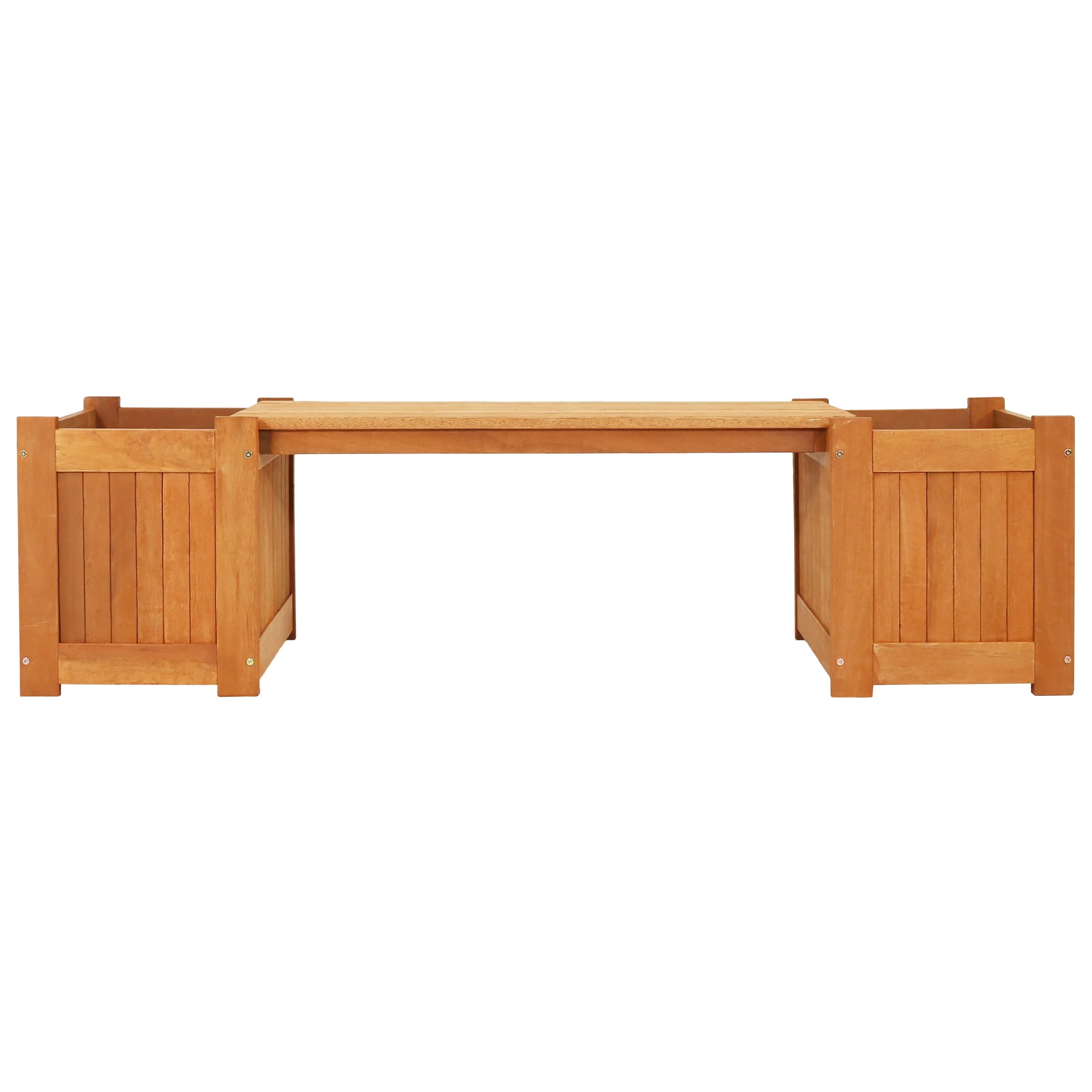 Sunnydaze Meranti Wood Outdoor Planter Box Bench with Teak Oil Finish - 68"