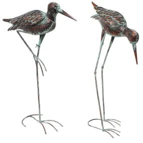 Sunnydaze Patina Crane Metal Outdoor Garden Statue - 2 Statues