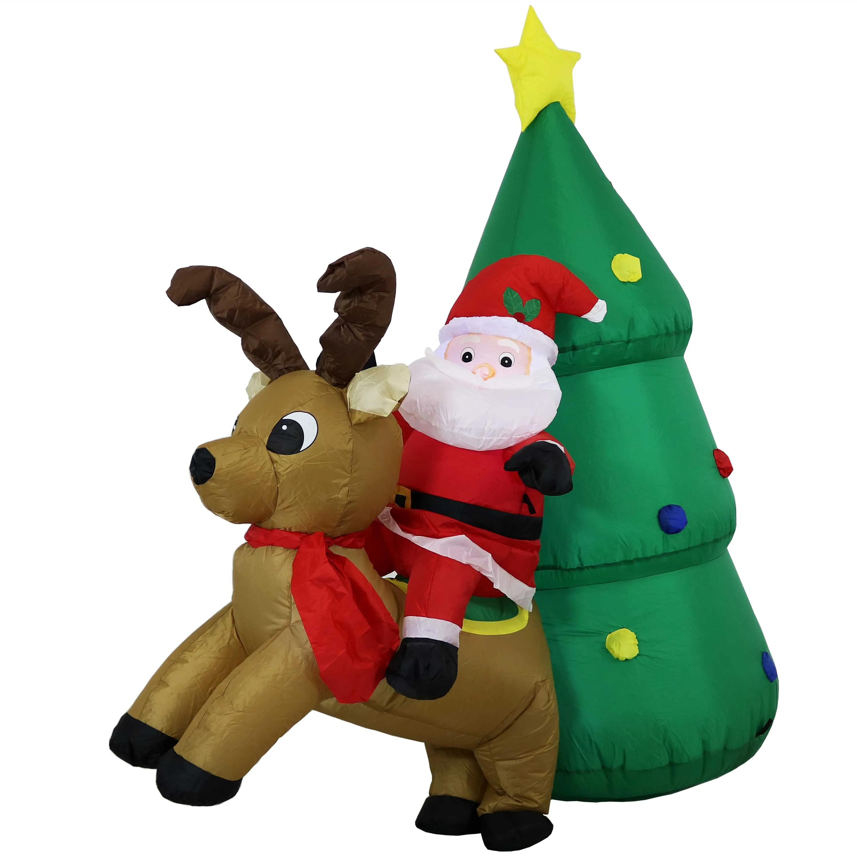 Sunnydaze Santa with Reindeer and Tree Inflatable Christmas Decoration - 5'