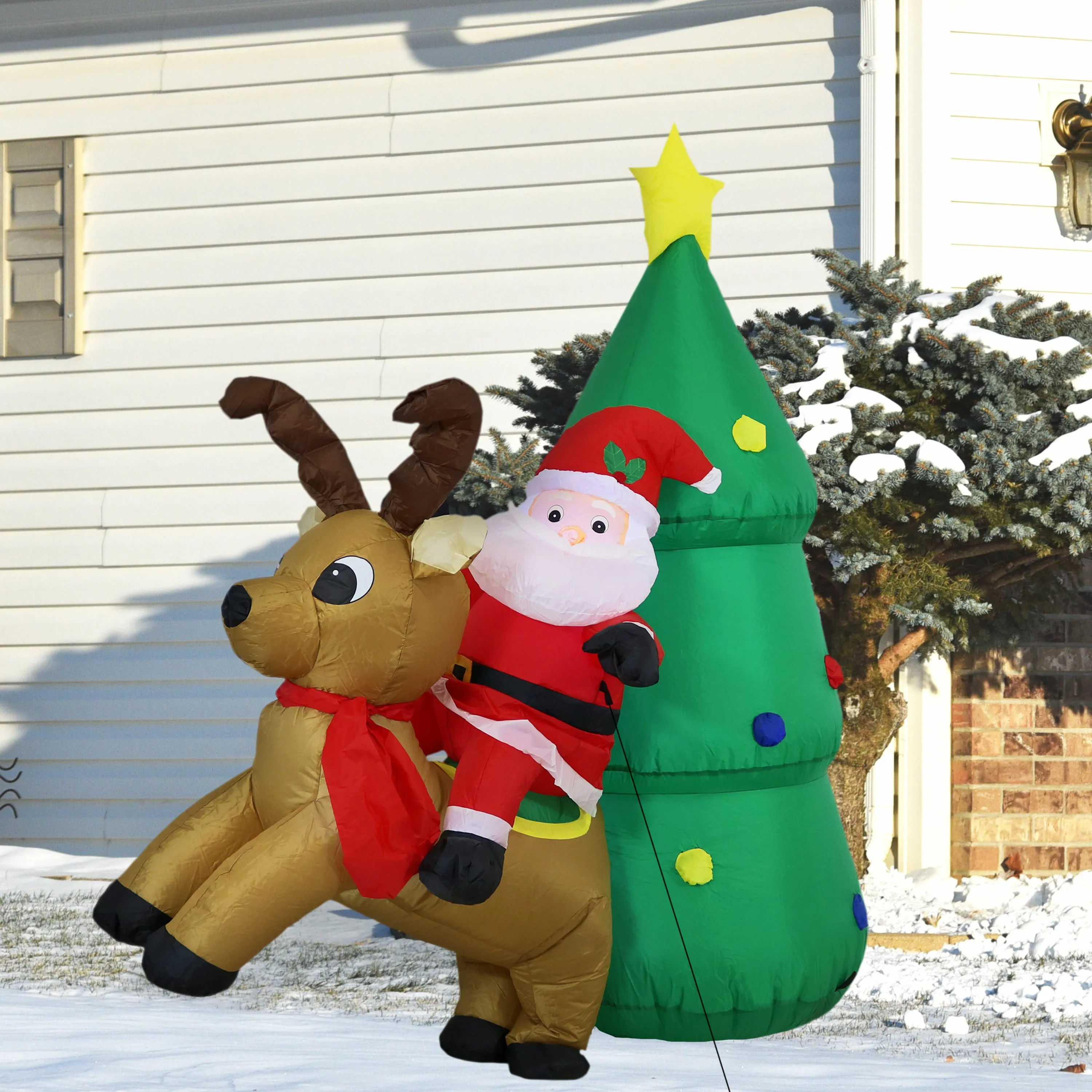 Sunnydaze Santa with Reindeer and Tree Inflatable Christmas Decoration - 5'