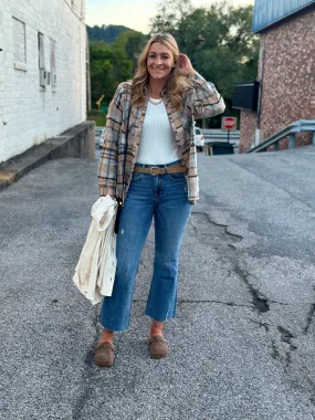 Taupe Plaid Oversized Button Up Shacket