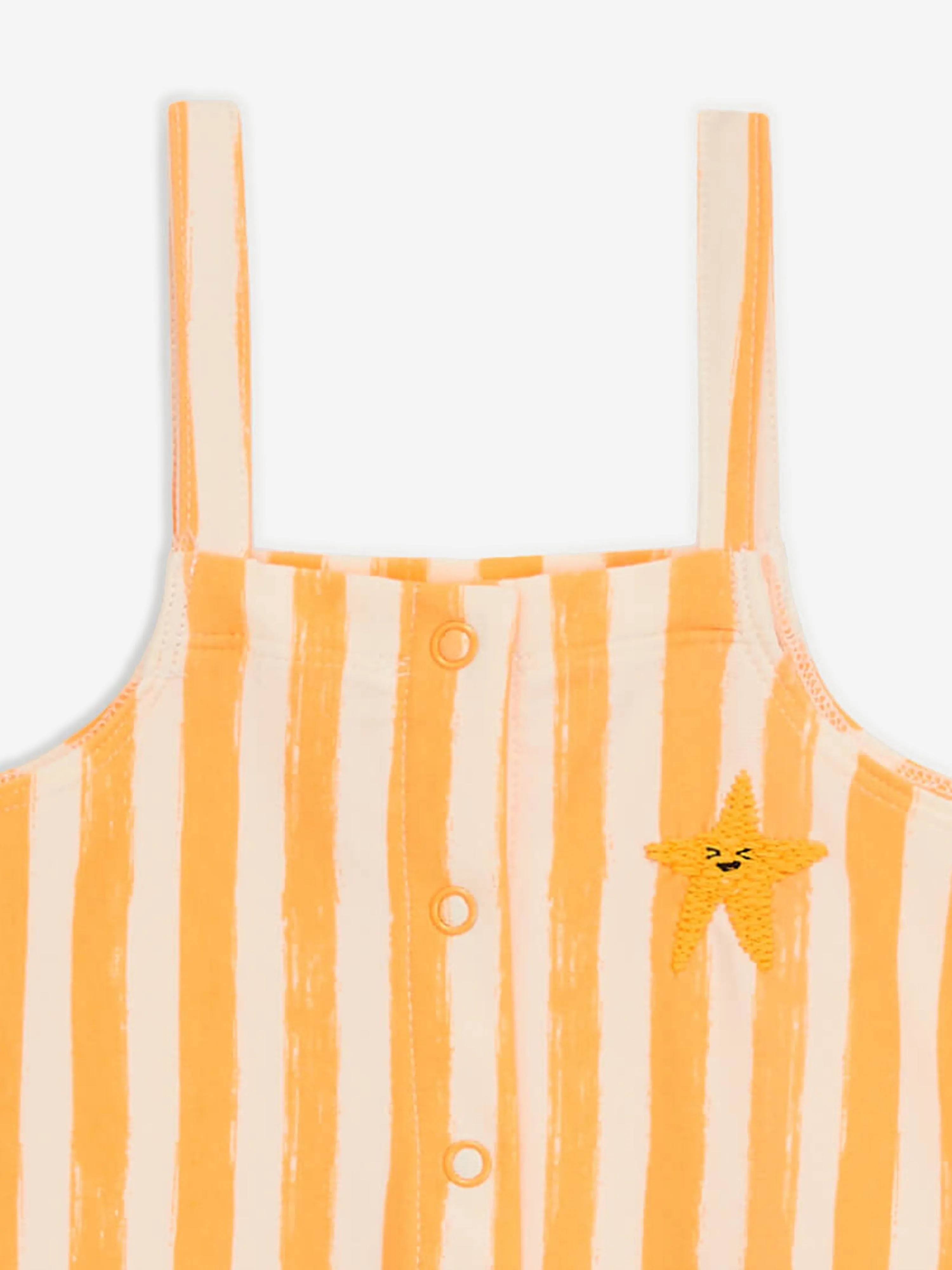 The Bonnie Mob Kids Cayman Striped Dungaree Romper in Orange