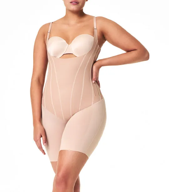 Total Contour Open-Bust Mid-Thigh Bodysuit Champagne Beige