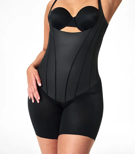 Total Contour Open-Bust Mid-Thigh Bodysuit Very Black