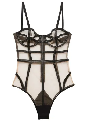 Vegan Leather Caged Bodysuit (Black)