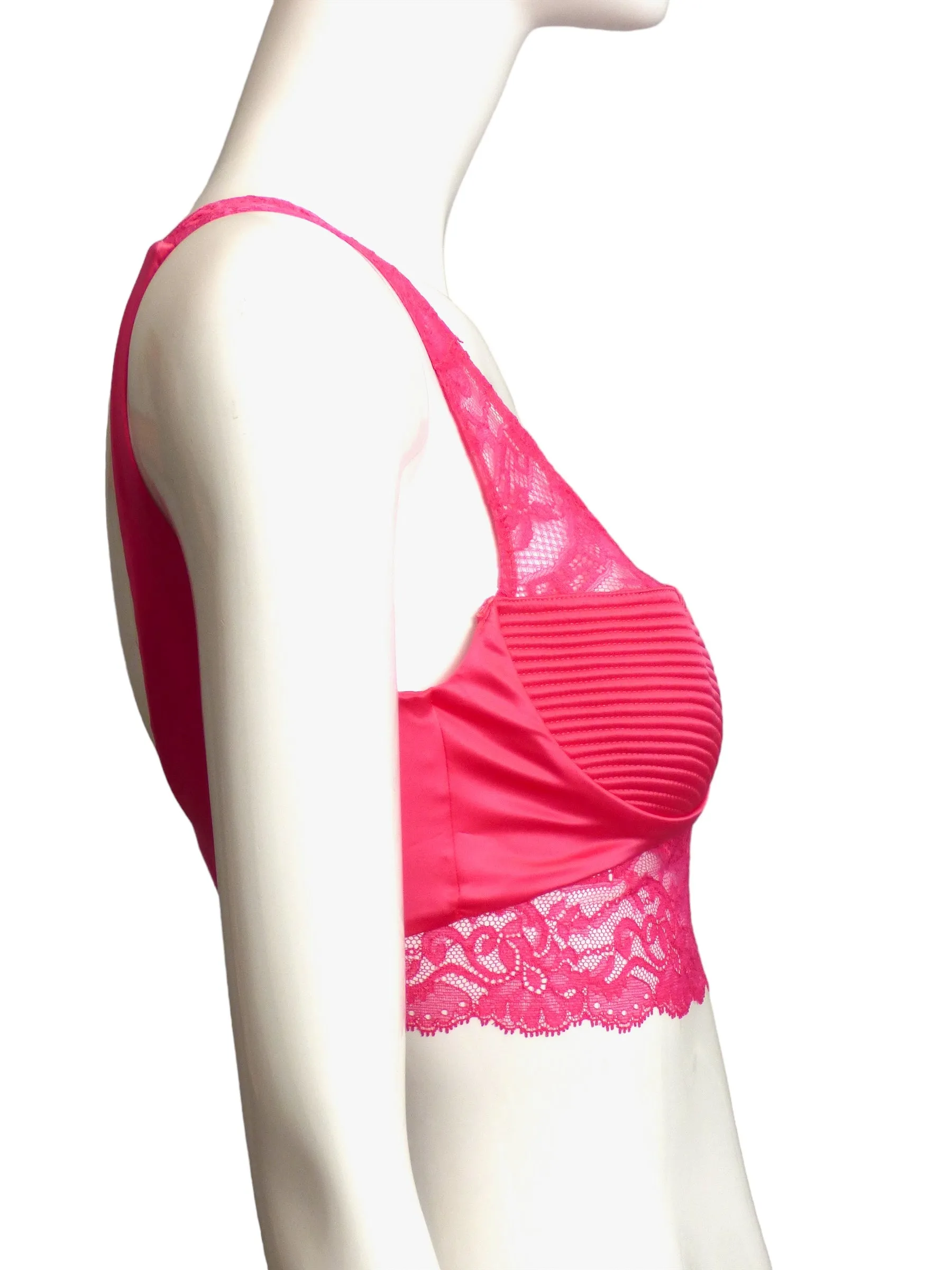 VERSACE- 2023 NWT Pink Satin & Lace Bra Top, Bust-40