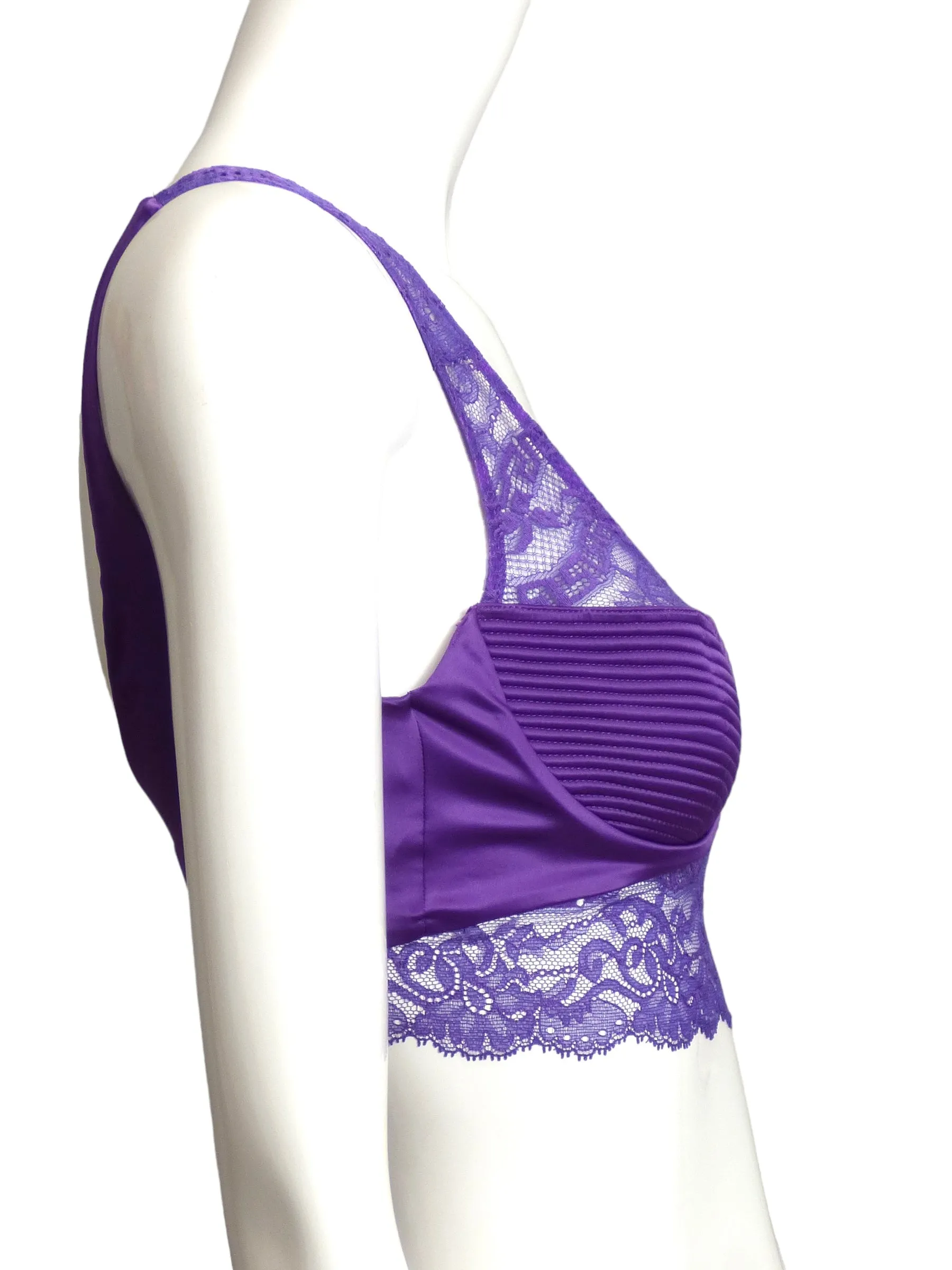 VERSACE- NWT 2023 Purple Satin & Lace Bra Top, Multiple Sizes Available