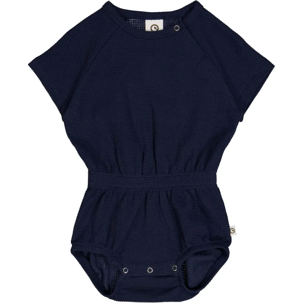 Waffle Raglan Short-Sleeve Bodysuit - Night Blue