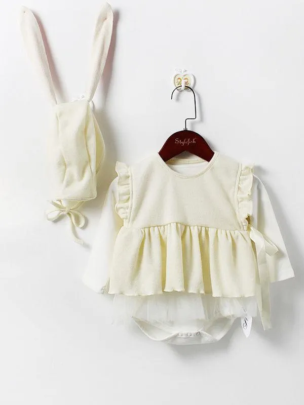 White Christening Baptisms Baby Tulle Long Sleeve Romper