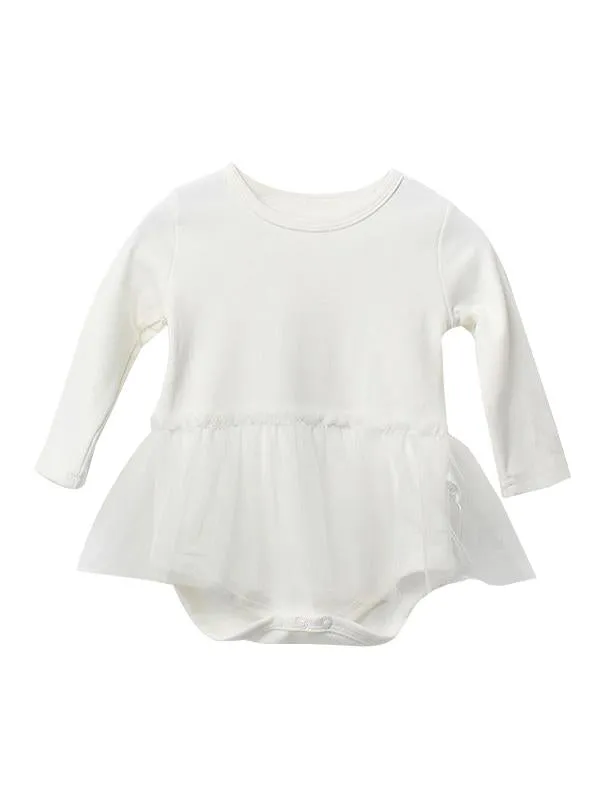 White Christening Baptisms Baby Tulle Long Sleeve Romper