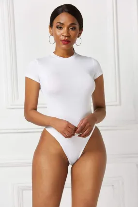 White Short Sleeve Crew Neck Simple Bodysuit