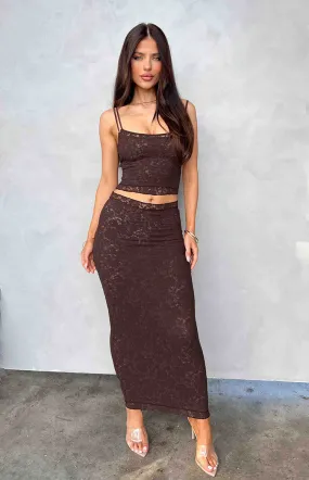 Willow Brown Lace Midi Skirt