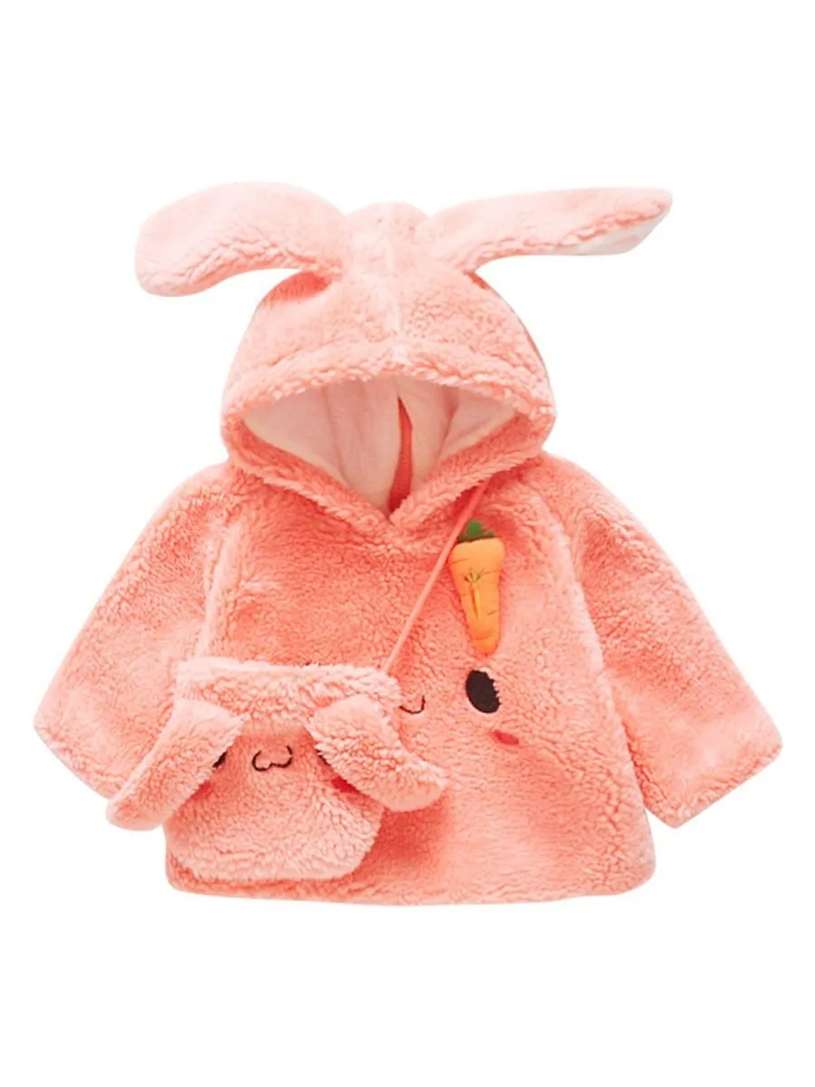 Winter 2-Piece Cute Bunny Style Fleeced Hoodies Matching Mini Bag