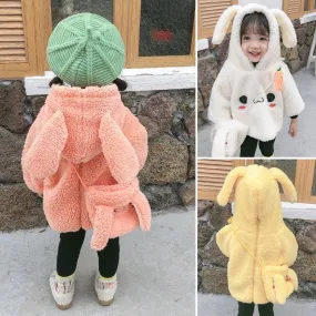 Winter 2-Piece Cute Bunny Style Fleeced Hoodies Matching Mini Bag