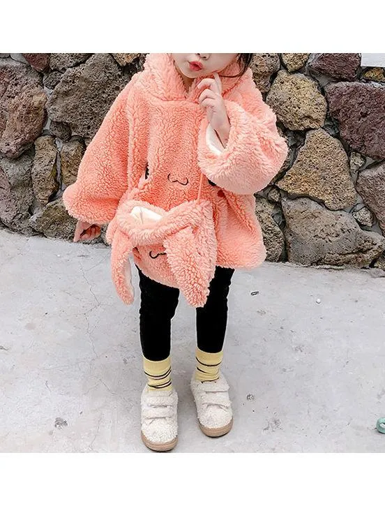 Winter 2-Piece Cute Bunny Style Fleeced Hoodies Matching Mini Bag