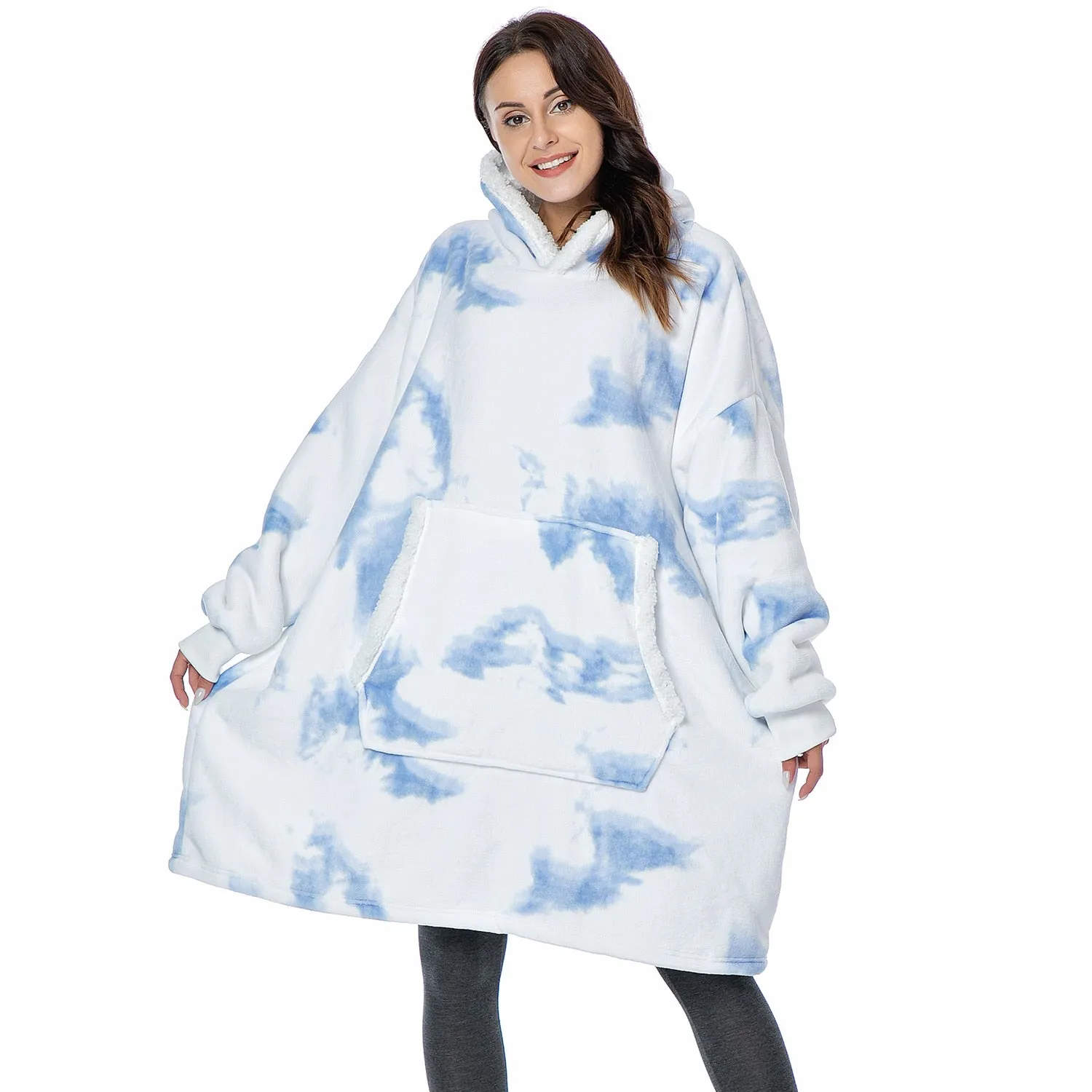 Winter Hoodies Fleece Giant TV Blanket With Sleeves Pullover