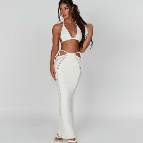 Women's Crochet Backless Sexy Cut Out Bodycon Dress / White