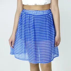 Women's Plaid Midi Skirt,White/Blue