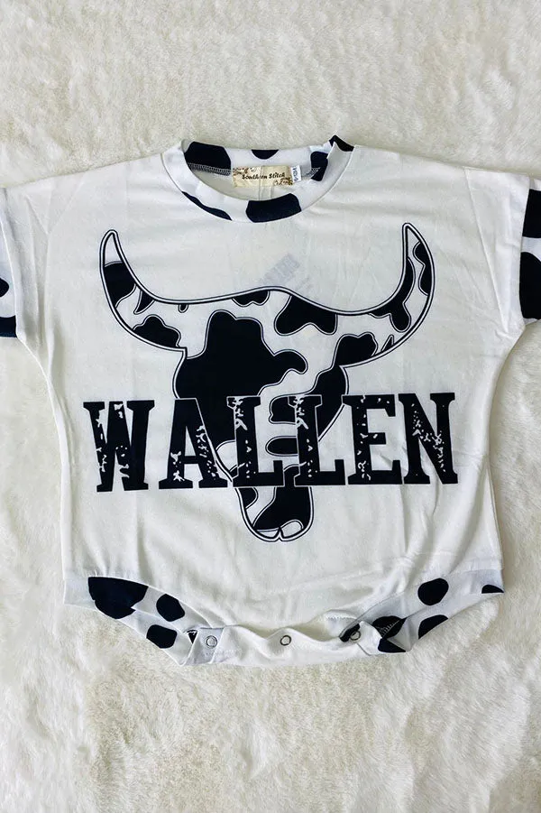 XCH0014-9H WALLEN & cow print bull skull white infant baby onesie