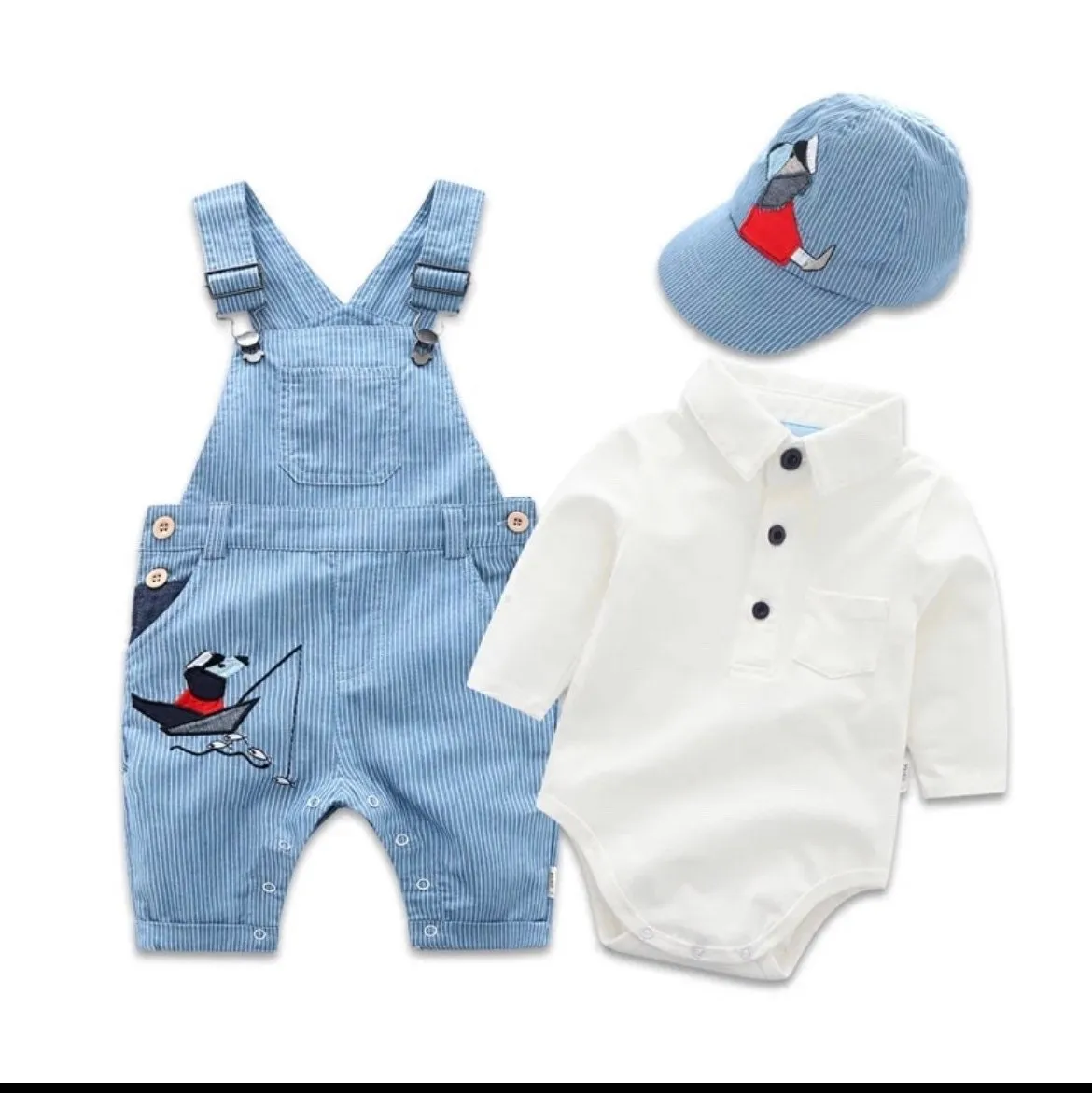 Yacht - Baby Boy Denim Overalls & Sailing Boat Romper Set