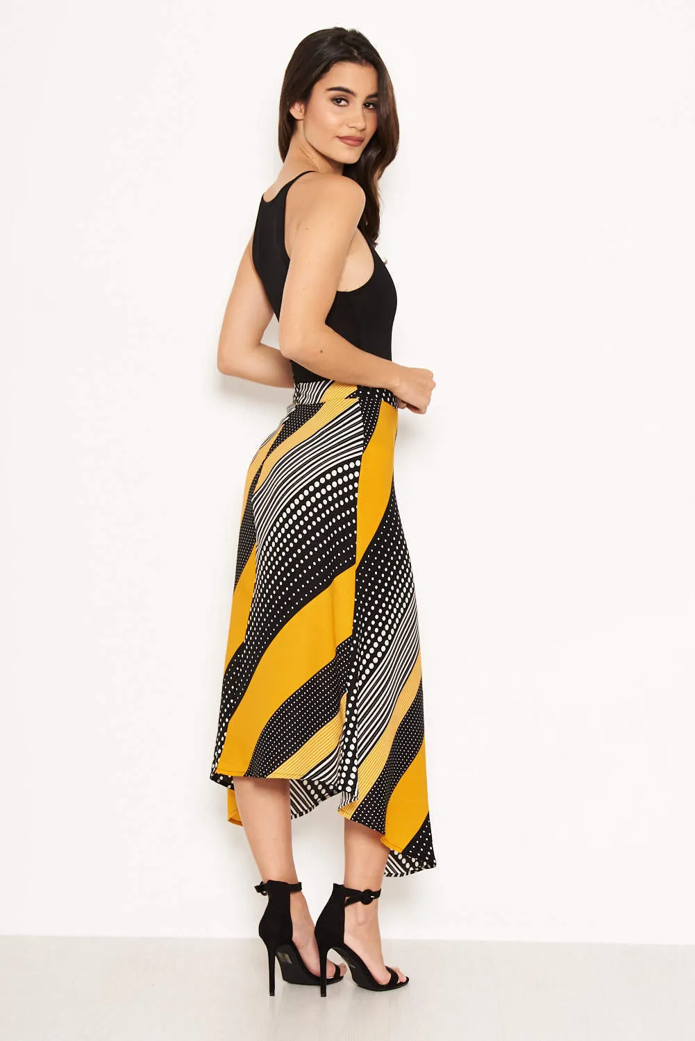 Yellow Multi Print Midi Skirt