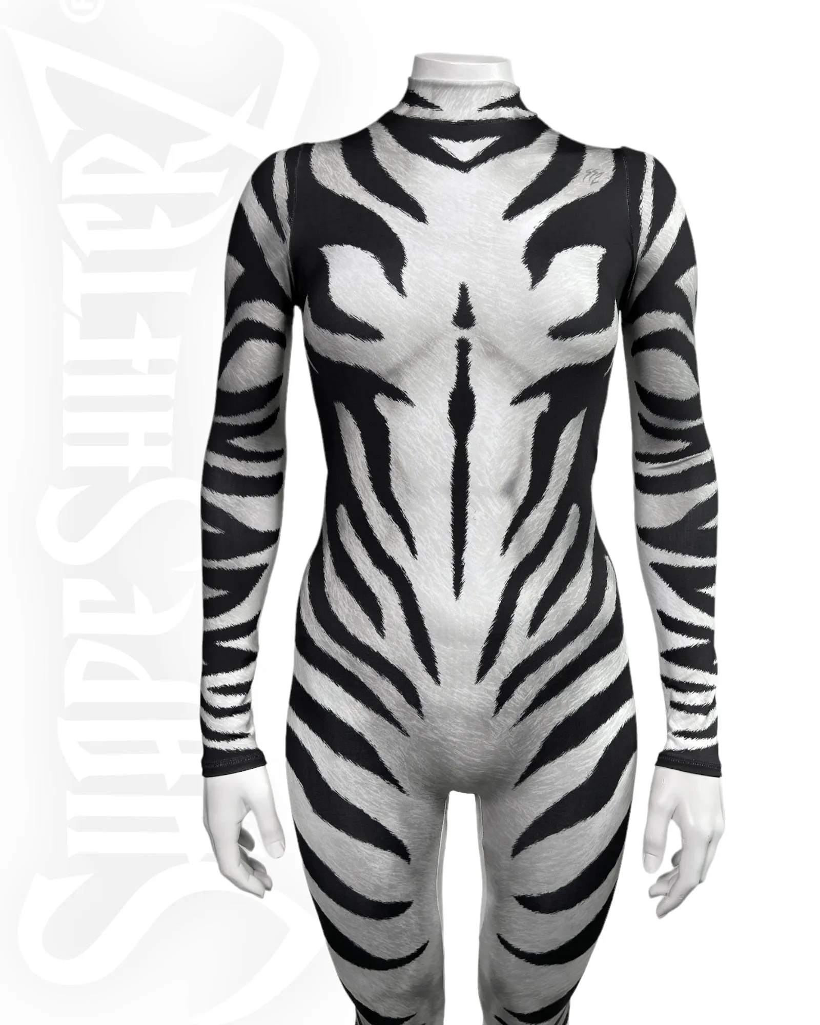 Zebra Costume Bodysuit with high collar and hidden zipper in the back - Cosplay | Athletics | Performance