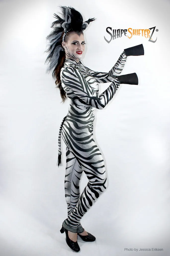 Zebra Costume Bodysuit with high collar and hidden zipper in the back - Cosplay | Athletics | Performance